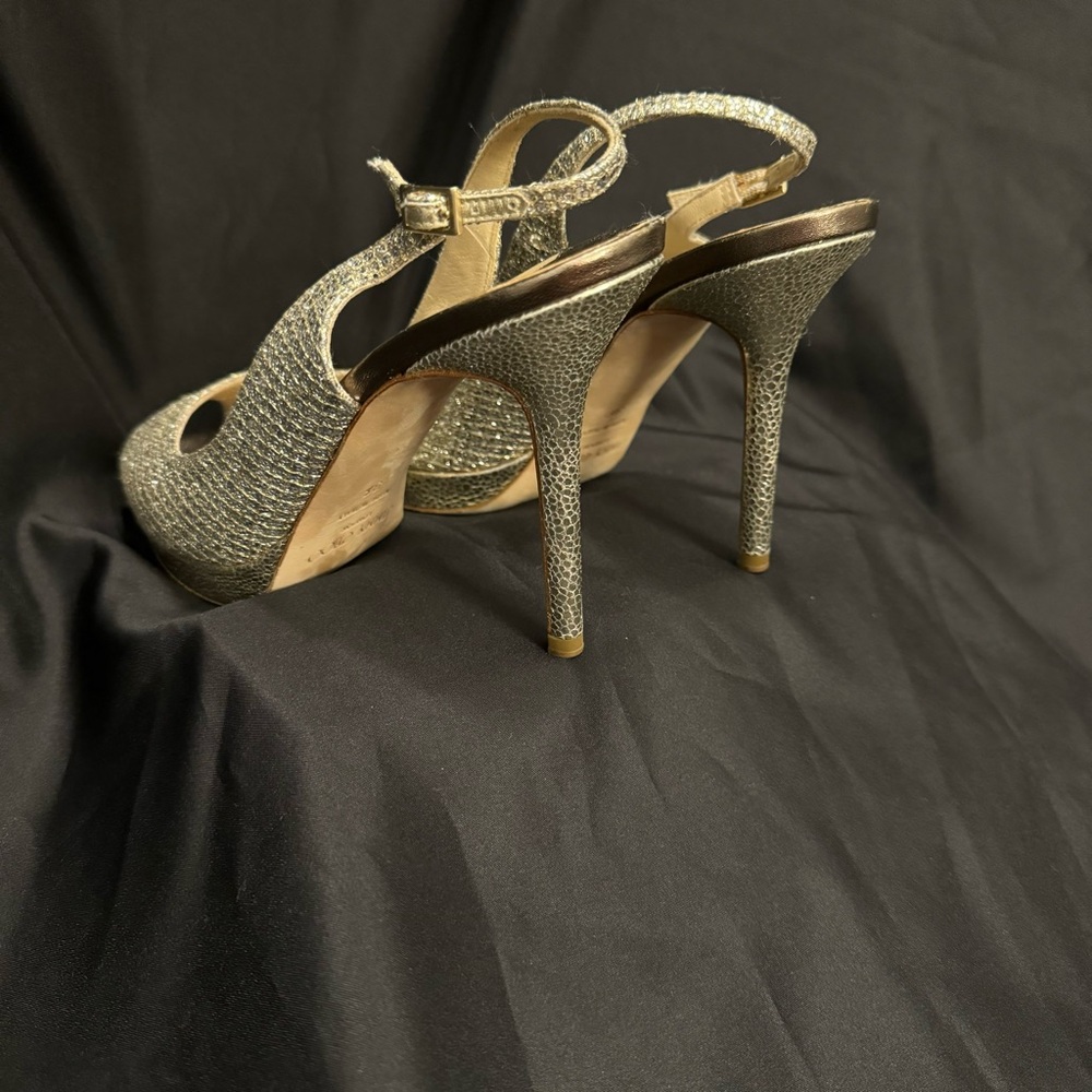 Authentic Jimmy Choo Nova Champagne Glittery Peep Toe Slingbacks w/ Original Box - Picture 7 of 16